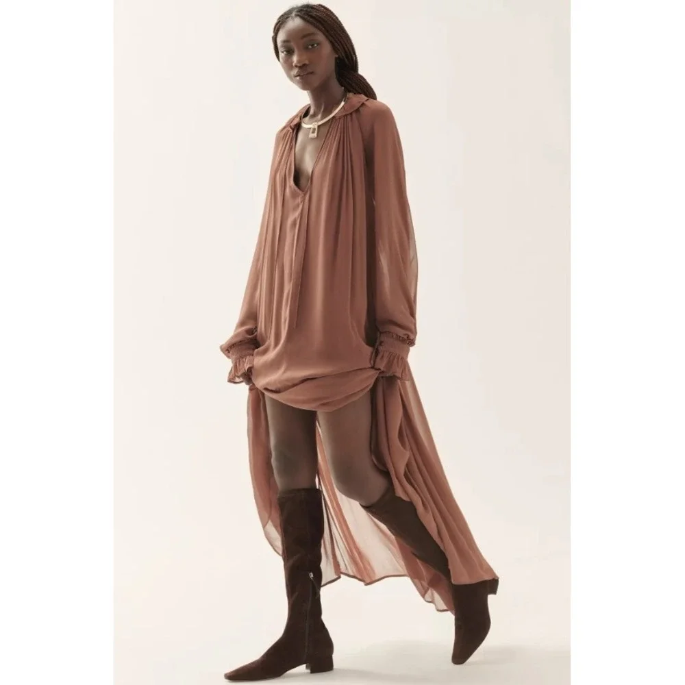 NEW Reformation Raven Knee-High Boots Suede Square Toe Block Heel Side Zip 6